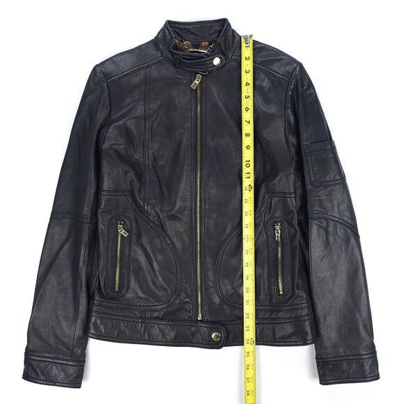 SHELLI SEGAL Genuine Leather Tailored Biker Jacket Downtown Girl Moto Boho Black - Picture 3 of 8